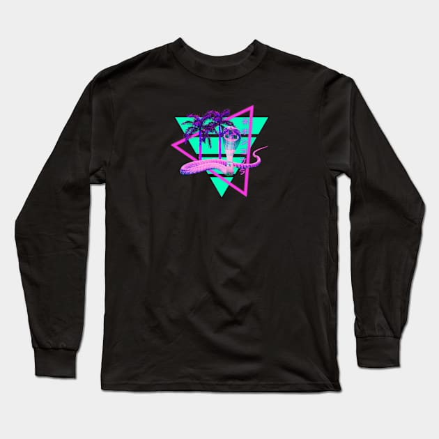 Neon Cobra Vaporwave Synthwave Aesthetic Long Sleeve T-Shirt by Shirt Vibin